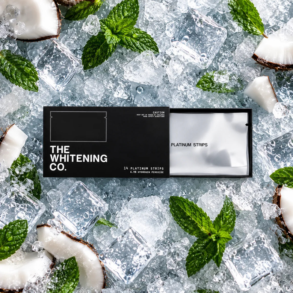 Platinum Strips Mint on crushed ice with coconut and mint leaves