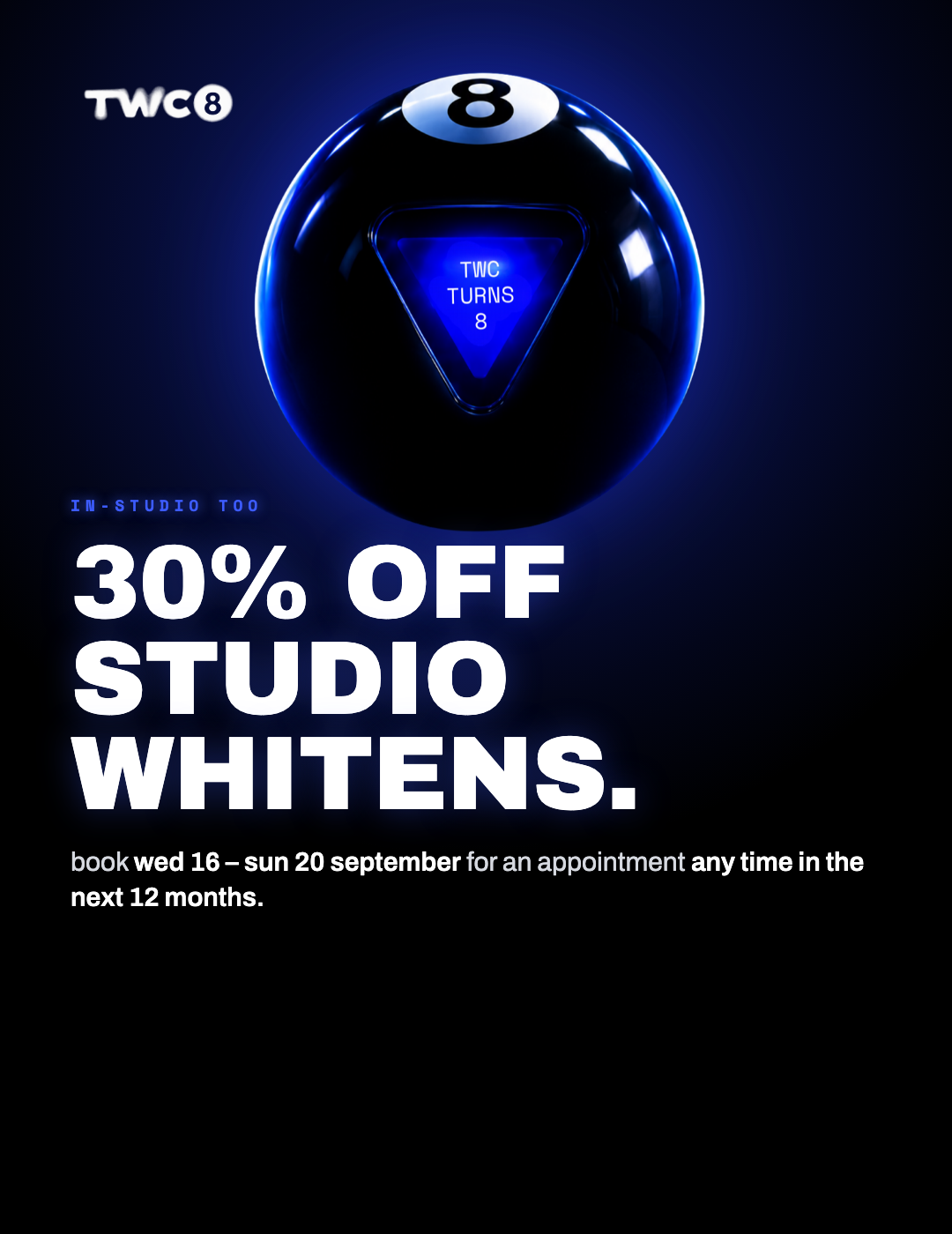 TWC8 — 30% off studio whitens (mobile v3, copy higher)